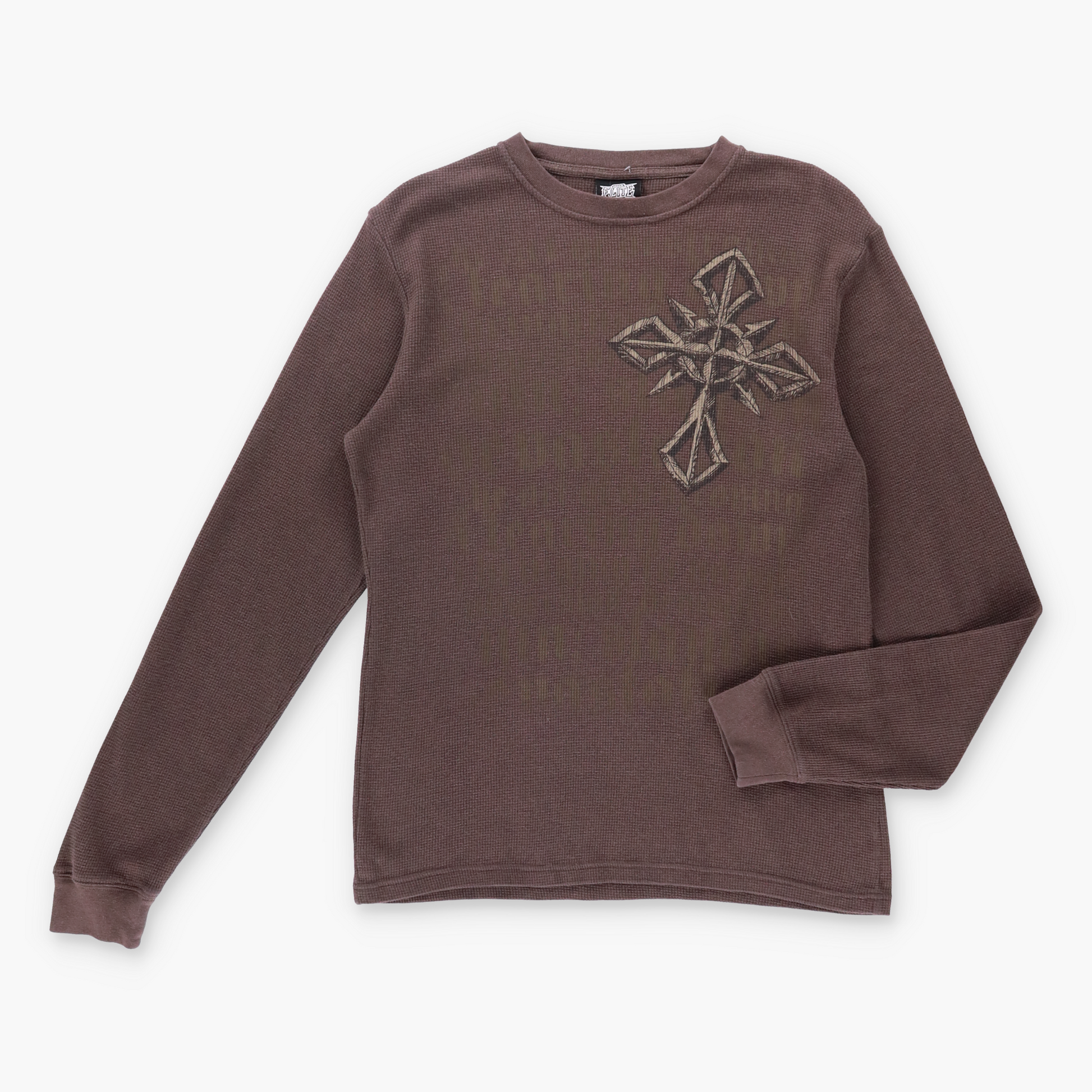 Vintage ELITE MMA Y2K Cross Long Sleeve Brown Thermal T-Shirt *Aubs Vintage Sole Melbourne