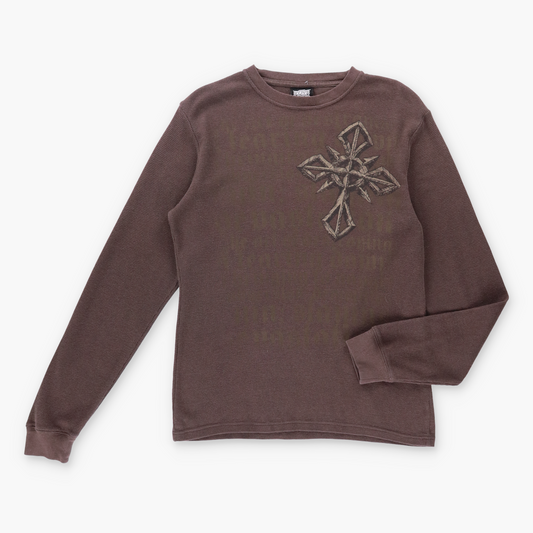 Vintage ELITE MMA Y2K Cross Long Sleeve Brown Thermal T-Shirt *Aubs Vintage Sole Melbourne