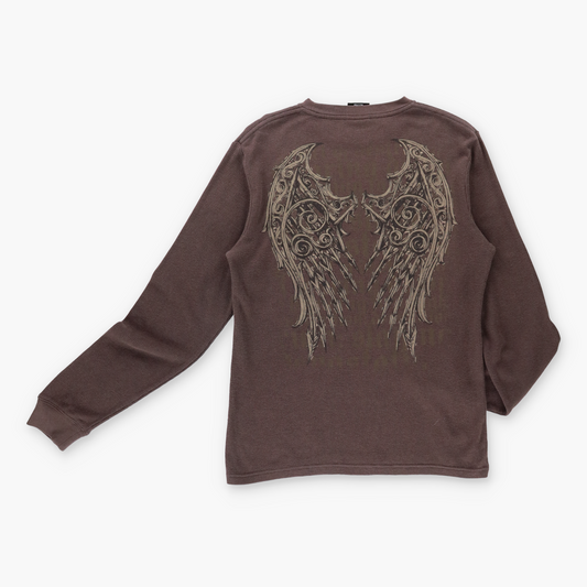 Vintage ELITE MMA Y2K Cross Long Sleeve Brown Thermal T-Shirt *Aubs Vintage Sole Melbourne