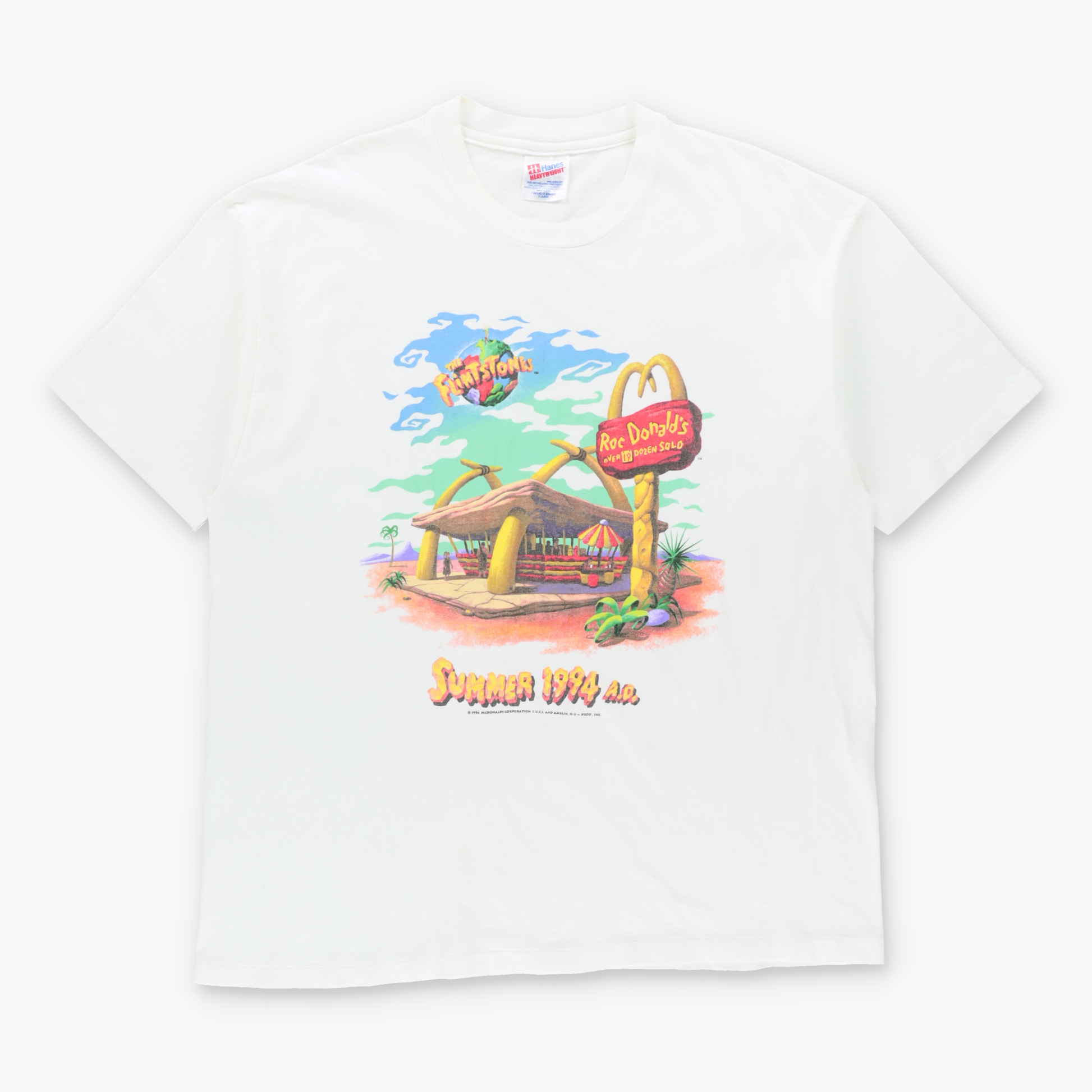 Vintage 1994 THE FLINTSTONES x MCDONALDS White Single Stitch Movie Promo T-Shirt USA Made (XL) ***COCO Vintage Sole Melbourne