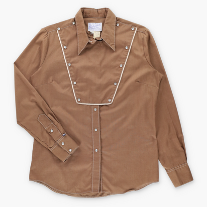 Vintage ROCKMOUNT RANCH WEAR Pearl Snap USA Made Brown Bib Western Shirt (S) ***COCO Vintage Sole Melbourne