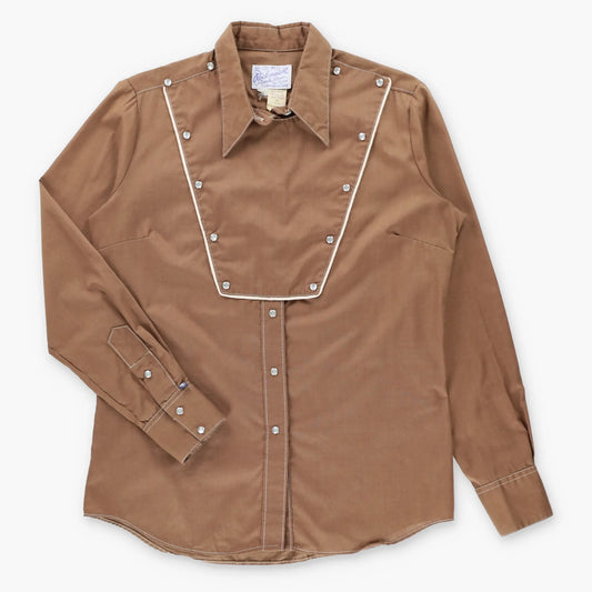 Vintage ROCKMOUNT RANCH WEAR Pearl Snap USA Made Brown Bib Western Shirt (S) ***COCO Vintage Sole Melbourne