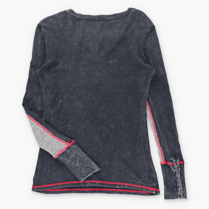 AFFLICTION 'American Customs' Vintage Y2K 1/4 Button USA Made Mesh Detail Long Sleeve Tee (Women's S) ***COCO Vintage Sole Melbourne