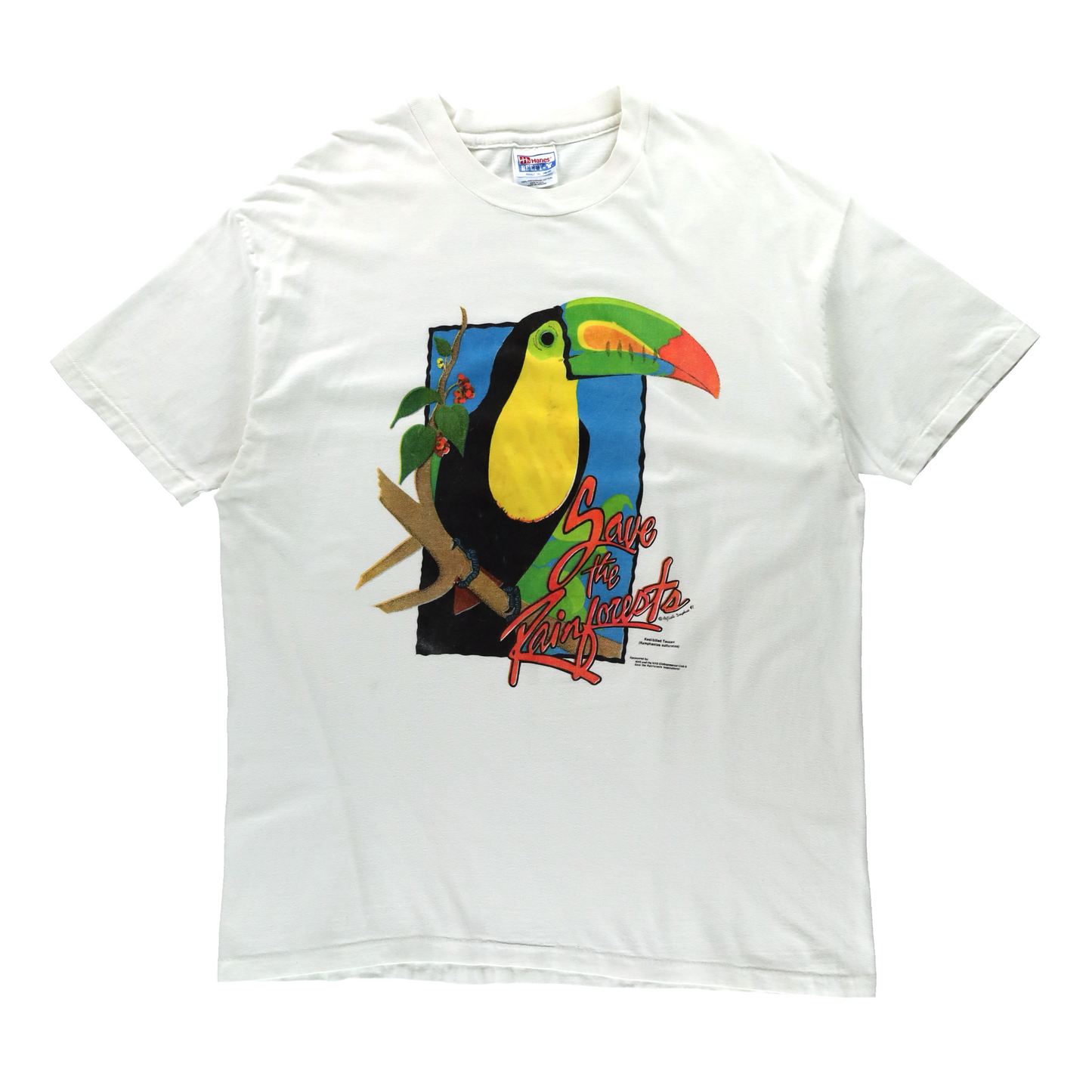 Tropical Toucan "Save The Rainforests" Vintage 1991 Single Stitch HANES Tee USA Made (XL)
