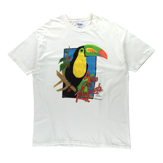 Tropical Toucan "Save The Rainforests" Vintage 1991 Single Stitch HANES Tee USA Made (XL)