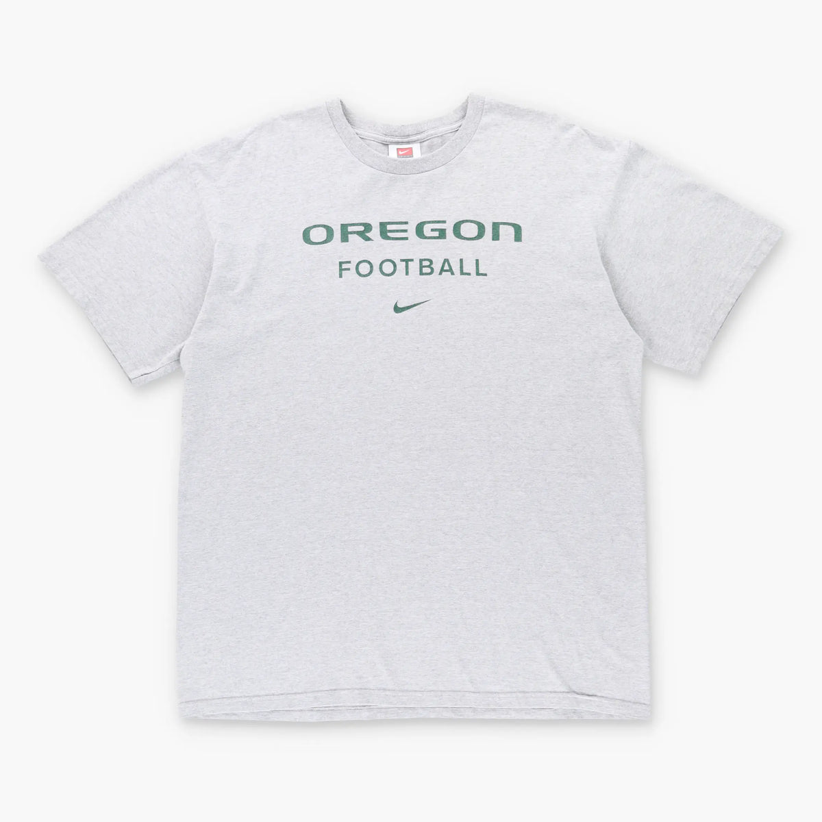 Vintage NIKE Oregon Football Centre Swoosh Logo Grey & Green T-Shirt (L-XL)