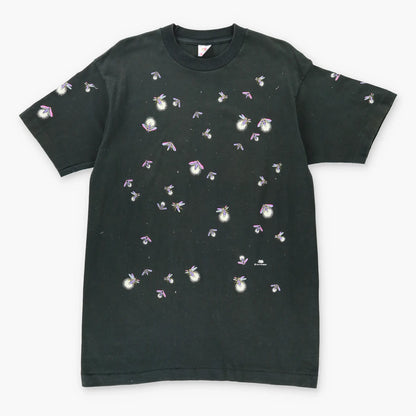 Vintage 90's DAN GILBERT Firefly Bug All Over Print USA Made Black T-Shirt (L)