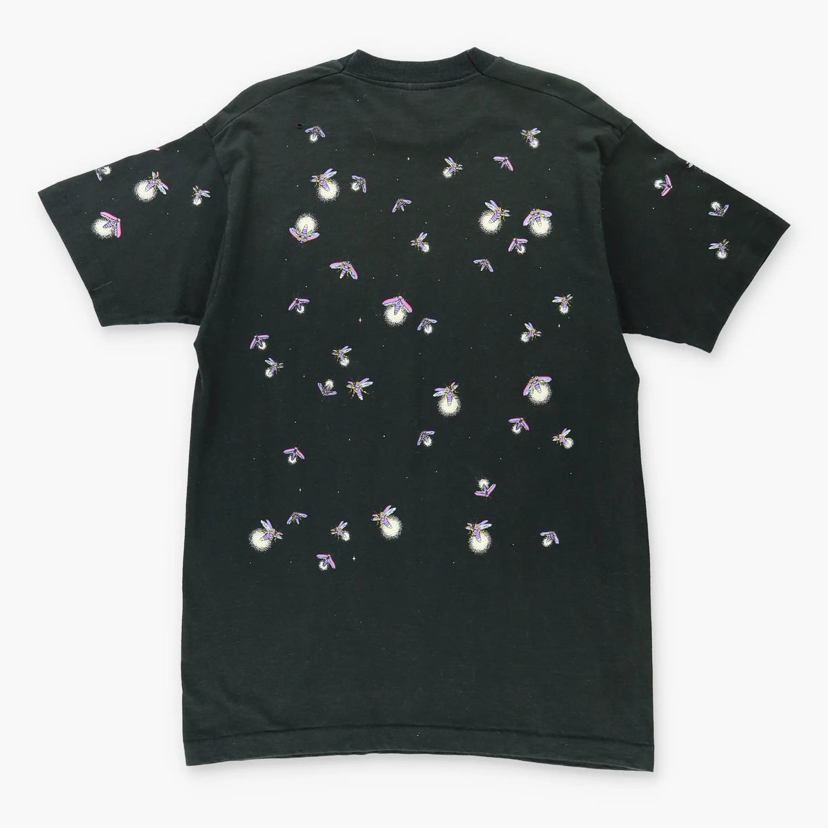 Vintage 90's DAN GILBERT Firefly Bug All Over Print USA Made Black T-Shirt (L)