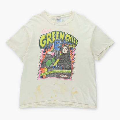 Vintage GREEN CHILE SAUCE 'From Here To Uranus' Comedy USA Made Distressed Retro T-Shirt (XL)