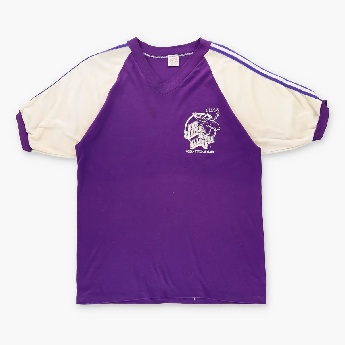 Vintage 1981 THE PURPLE MOOSE SALOON Purple & White USA Made Single Stitch T-Shirt (L)