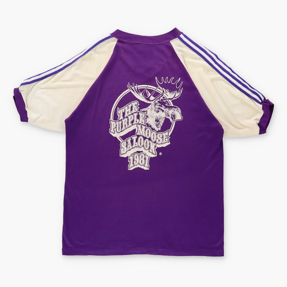 Vintage 1981 THE PURPLE MOOSE SALOON Purple & White USA Made Single Stitch T-Shirt (L)