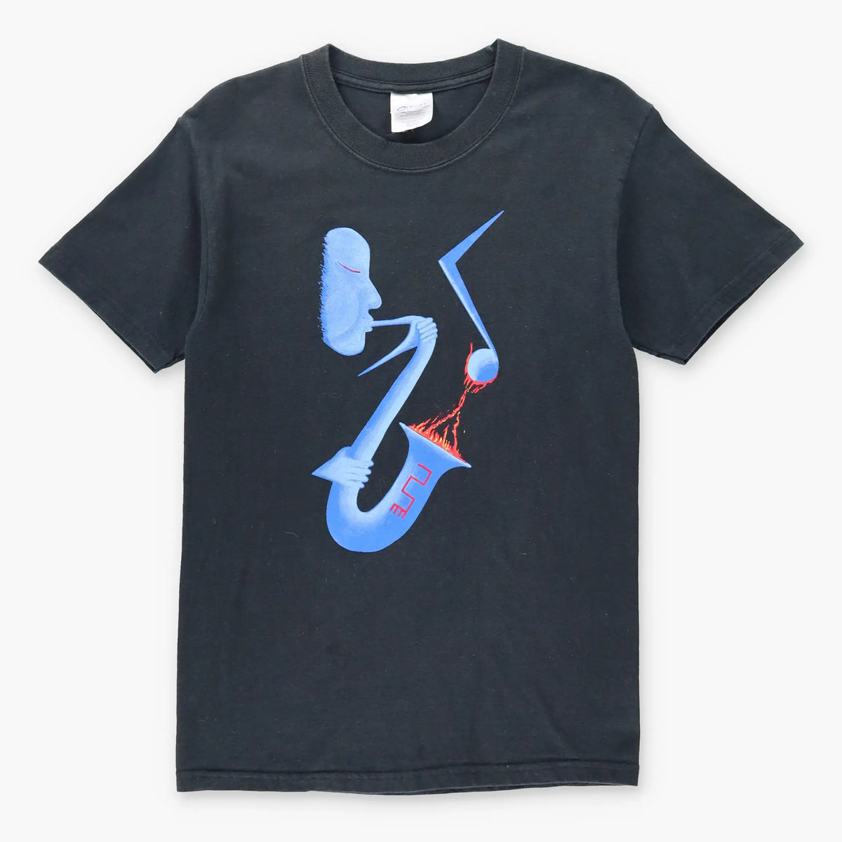Vintage UGLY HANDS Jazz Blue Saxophone Flame R.K. Kidd II Black Music T-Shirt (XS)