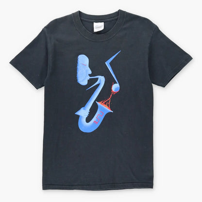 Vintage UGLY HANDS Jazz Blue Saxophone Flame R.K. Kidd II Black Music T-Shirt (XS)