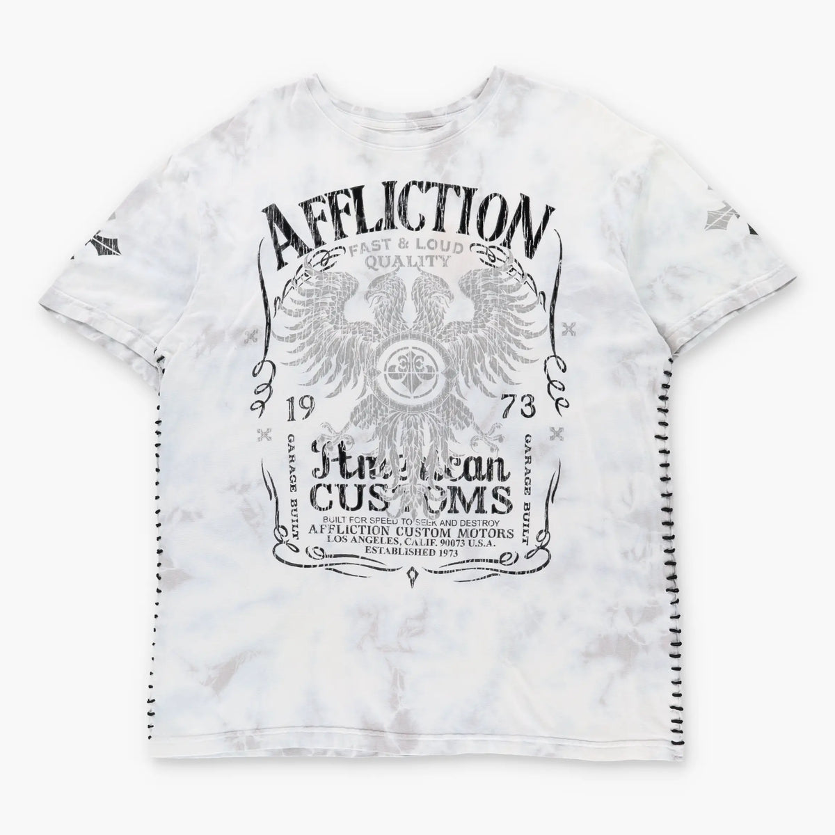 Vintage AFFLICTION Y2K Grunge Wing USA Made Grey & White T-Shirt (XL)