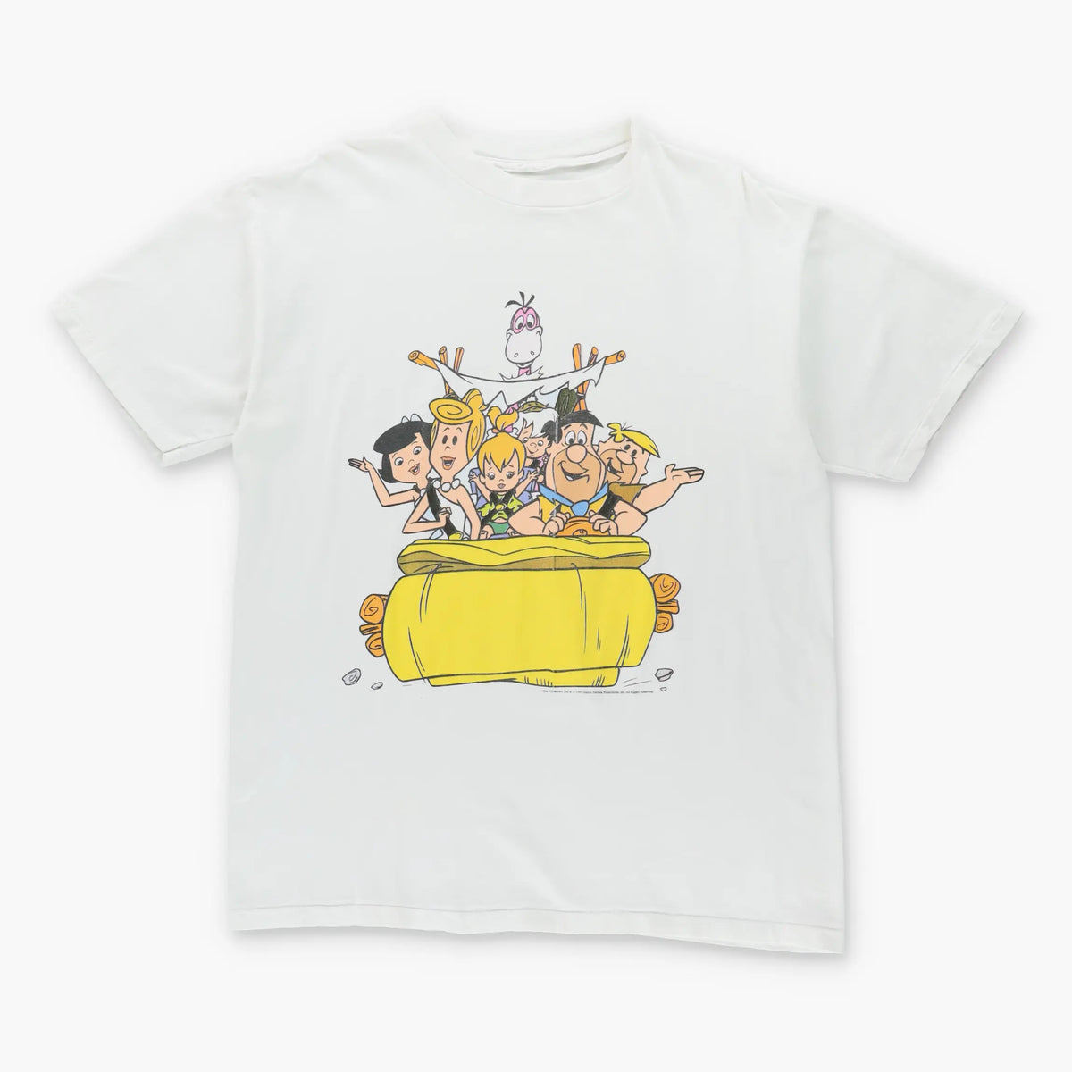 Vintage 1995 THE FLINTSTONES Cartoon Stone Age Family Raft Single Stitch White T-Shirt (L-XL)
