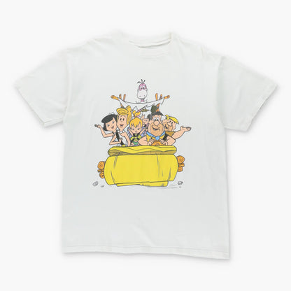Vintage 1995 THE FLINTSTONES Cartoon Stone Age Family Raft Single Stitch White T-Shirt (L-XL)