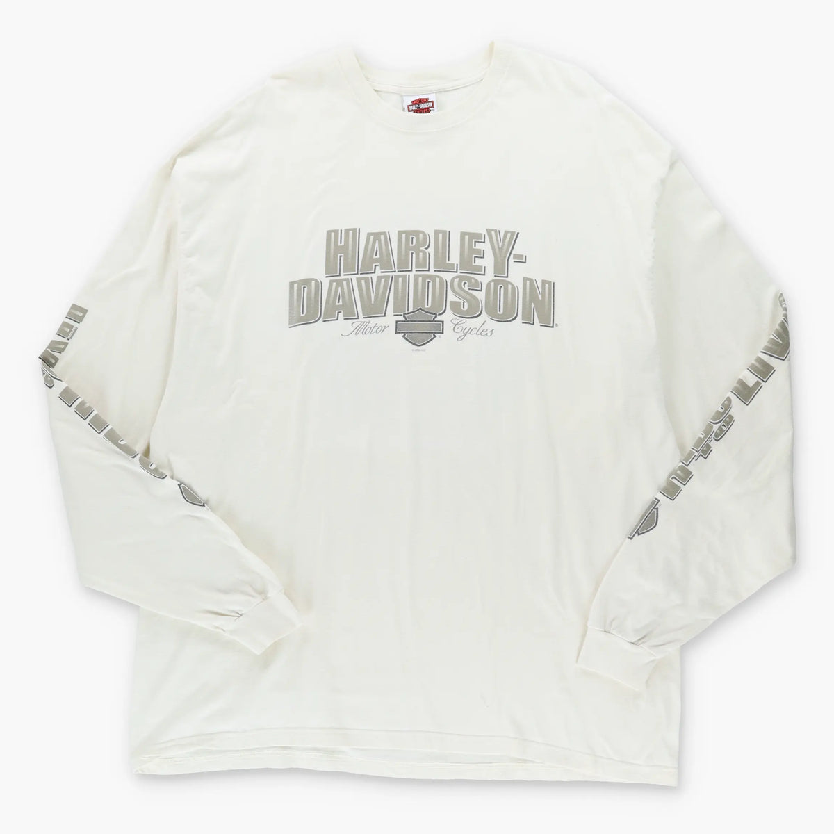 Vintage HARLEY DAVIDSON Y2K Arizona Cream & Grey USA Made Motorcycle Long Sleeve T-Shirt (3XL)