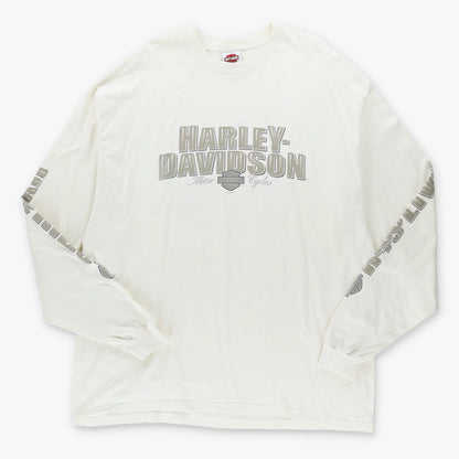 Vintage HARLEY DAVIDSON Y2K Arizona Cream & Grey USA Made Motorcycle Long Sleeve T-Shirt (3XL)