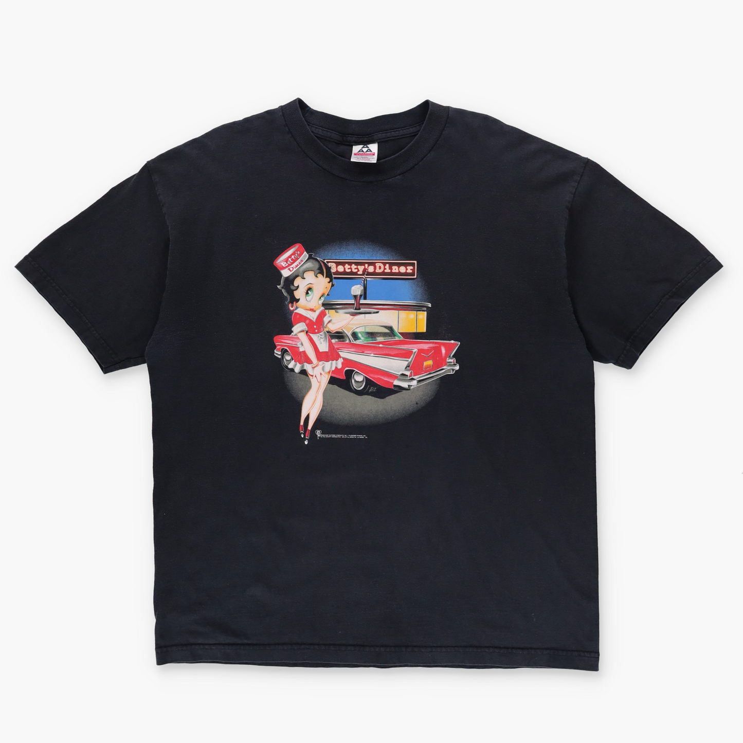 BETTY BOOP Y2K 'Bettys Diner' Cartoon Retro Car Black T-Shirt (XL)