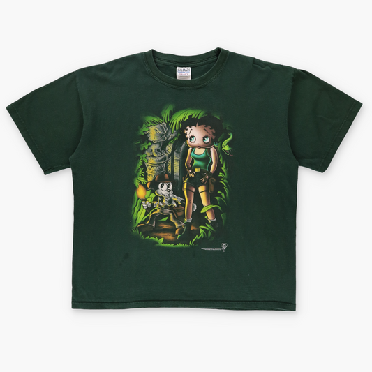 BETTY BOOP Y2K 'Boop Raider' Jungle Adventure Green T Shirt (XL)