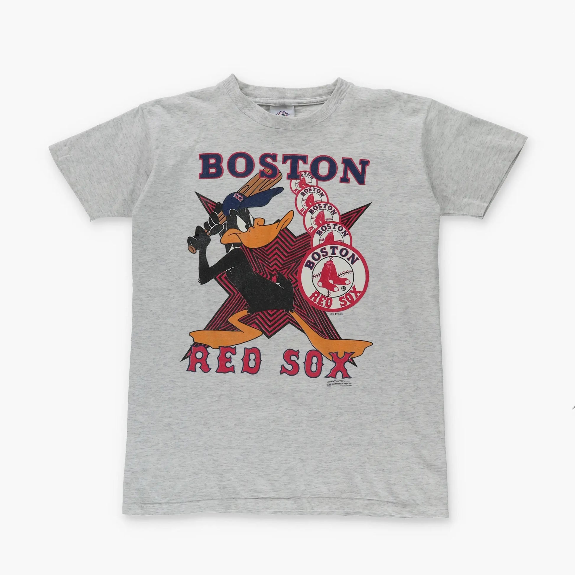 1992 RED SOX Daffy Duck Warner Bros MLB Single Stitch Baseball Grey Tee (S) - Vintage Sole Melbourne