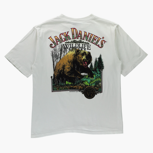 Vintage 1991 Jack Daniels White 'Wildlife Series' Single Stitch Grizzly Bear Tee USA Made (L)