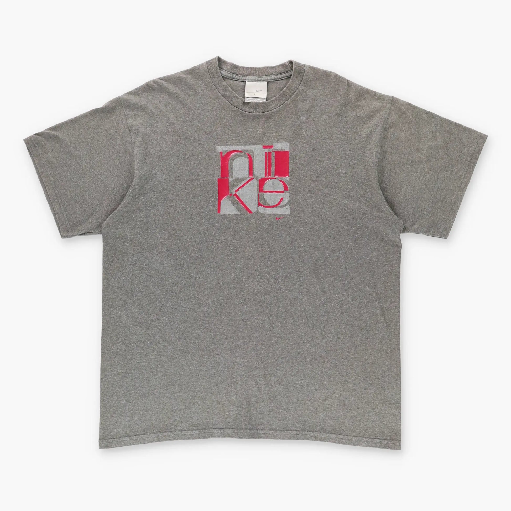NIKE Graphic Swoosh Logo Grey & Red 50/50 USA Made Tee (L-XL) Vintage Sole Melbourne