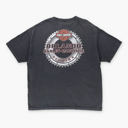 HARLEY DAVIDSON Orlando Skull & Gear Front Back Tee (XL) Vintage Sole Melbourne