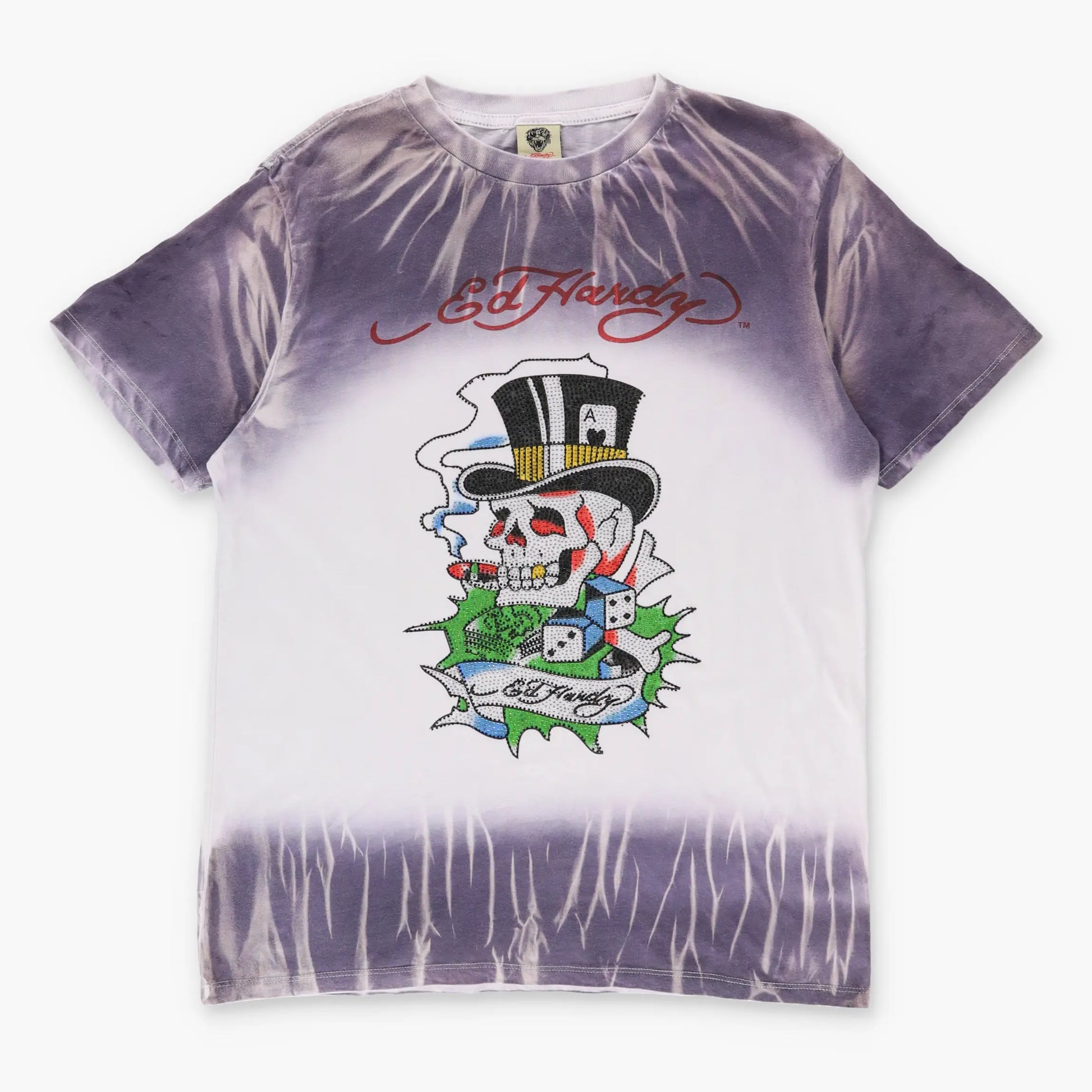 ED HARDY Y2K Embellished Smoking Skull Y2K Tie Dye T-Shirt (M) Vintage Sole Melbourne