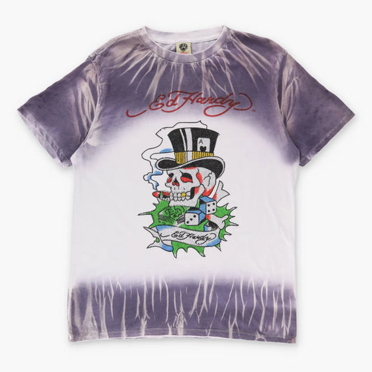 ED HARDY Y2K Embellished Smoking Skull Y2K Tie Dye T-Shirt (M) Vintage Sole Melbourne