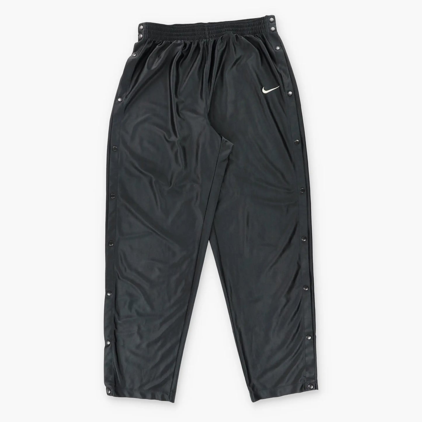 NIKE Black & Silver Embroidered Swoosh Logo Tear Away Track Pants (XXL) Vintage Sole Melbourne