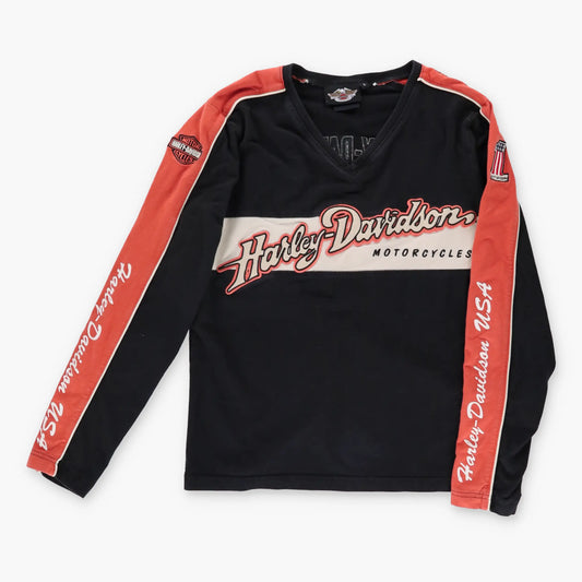 Vintage HARLEY DAVIDSON Y2K Long Sleeve Embroidered Motorcycle T-Shirt (Women's M-L)