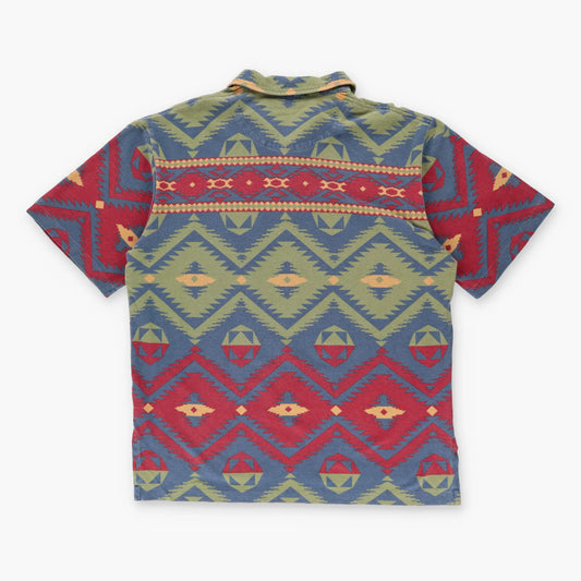 Vintage POLO RALPH LAUREN Aztec Geometric Green & Red Print Polo Shirt (L)