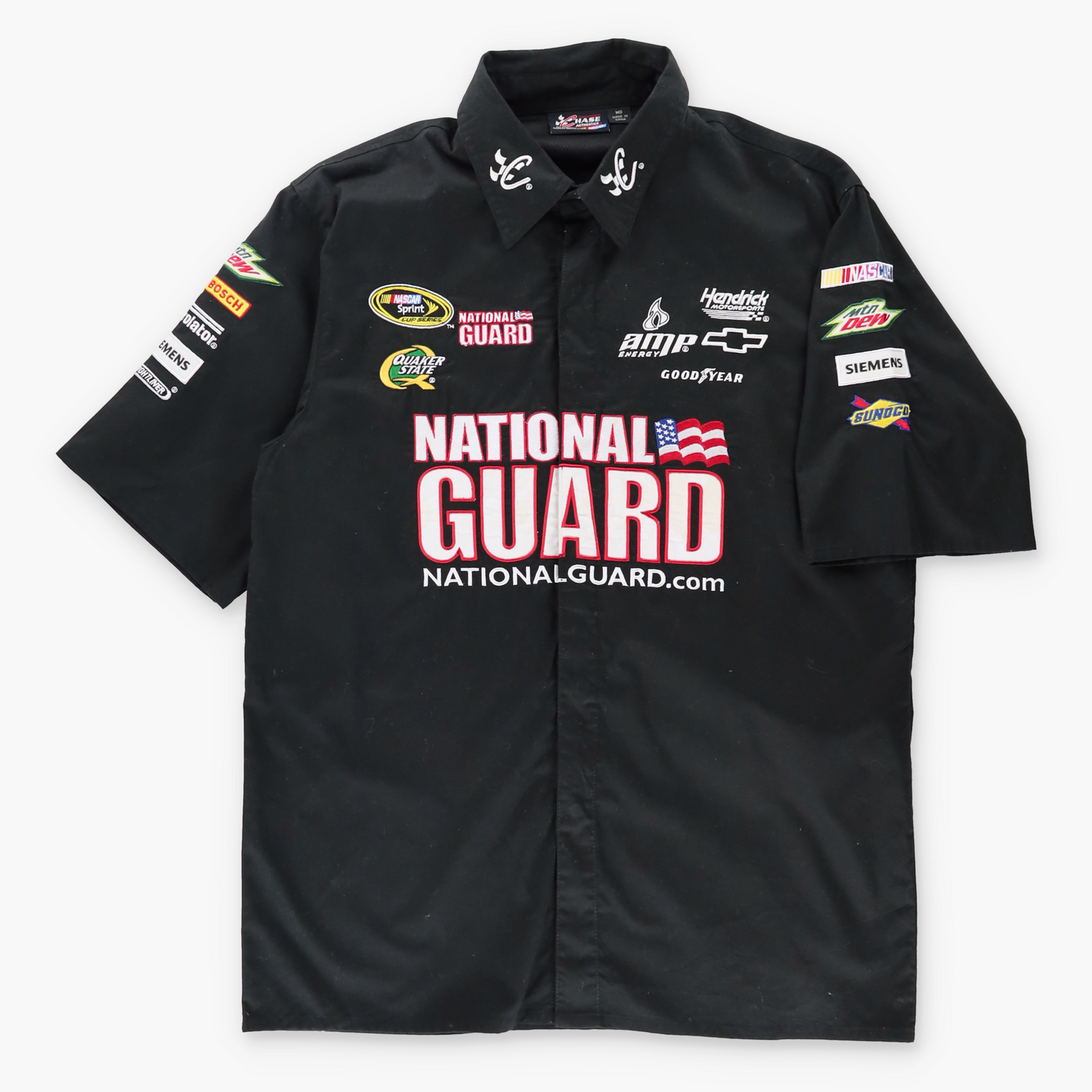 Vintage NASCAR Dale JR National Guard Black Embroidered Pit Button Up Shirt (M-L) Vintage Sole Melbourne