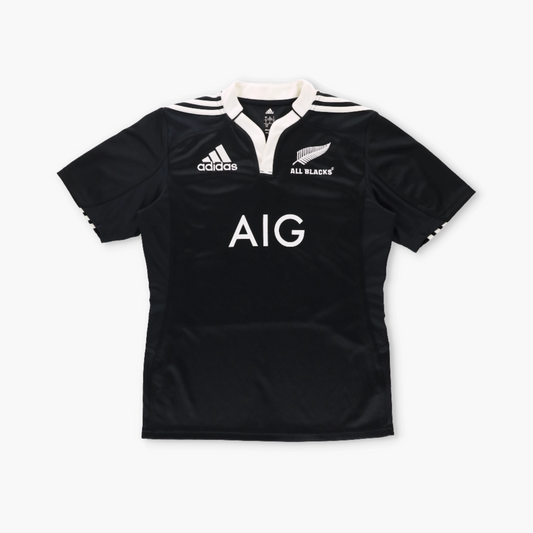 ADIDAS Embroidered AIG New Zealand All Blacks Home Rugby Jersey (S)