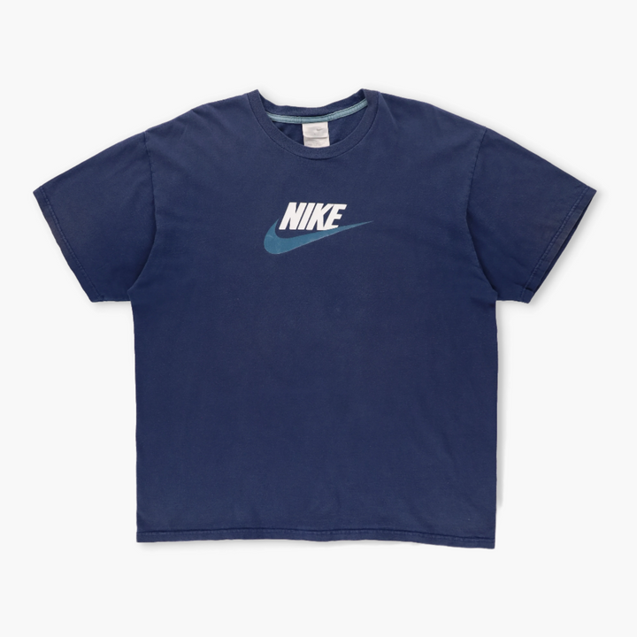 NIKE Classic Navy & Teal Swoosh Logo Graphic Tee (L)