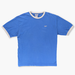 REEBOK Blue and White Embroidered Logo Cuffed Sleeve T-Shirt (L)