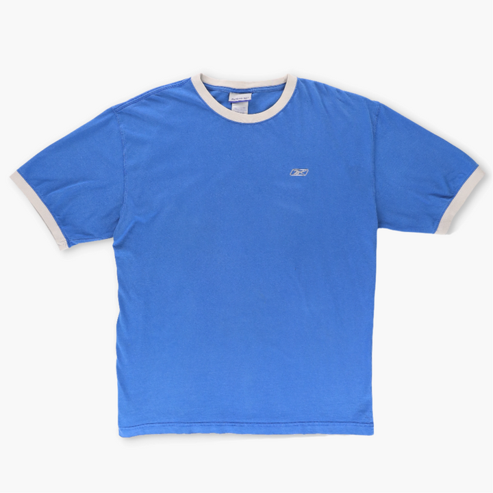 REEBOK Blue and White Embroidered Logo Cuffed Sleeve T-Shirt (L)