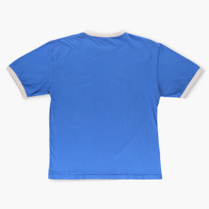 REEBOK Blue and White Embroidered Logo Cuffed Sleeve T-Shirt (L)
