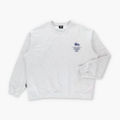 STUSSY Light Heather Grey & Blue Embroidered Logo Sweatshirt (L)