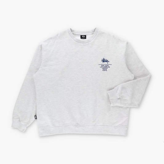 STUSSY Light Heather Grey & Blue Embroidered Logo Sweatshirt (L)