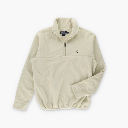 RALPH LAUREN POLO Embroidered Logo 1/4 Zip USA Made Light Beige Fleece Sweatshirt (S)