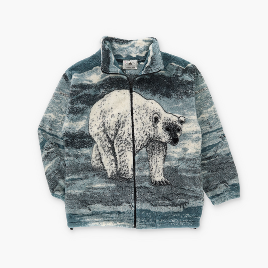 BLACK MOUNTAIN Polar Bear USA Made Blue & White All Over Fleece Jacket (S)
