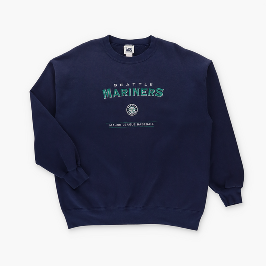 LEE SPORT Seattle Mariners MLB Embroidered Navy Crewneck Sweatshirt (XL)