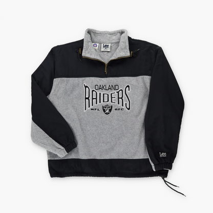 Oakland Raiders NFL 1/4 Zip LEE SPORTS Grey & Black Fleece Panel Sweatshirt (L)