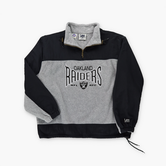 Oakland Raiders NFL 1/4 Zip LEE SPORTS Grey & Black Fleece Panel Sweatshirt (L)