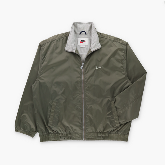 NIKE Green & Silver Embroidered Swoosh Logo Hidden Back Pocket Windbreaker Jacket (XL)