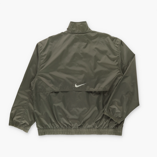 NIKE Green & Silver Embroidered Swoosh Logo Hidden Back Pocket Windbreaker Jacket (XL)