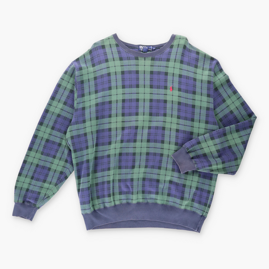 Vintage POLO RALPH LAUREN Embroidered Logo Plaid Navy Sweatshirt *aubs Vintage Sole Melbourne