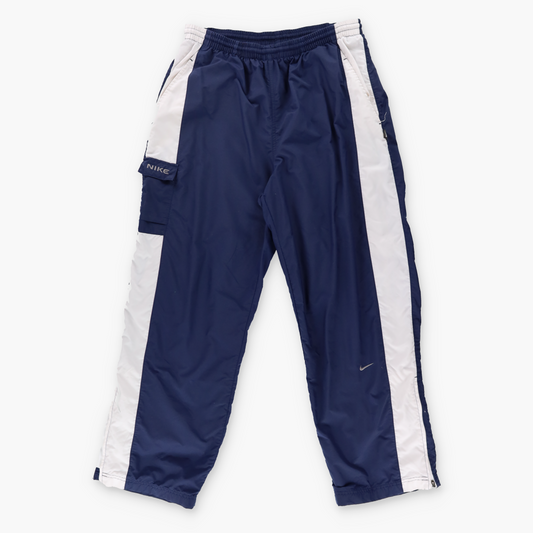 NIKE Embroidered Logo Pocket Cargo Navy & White Track Pants (L)
